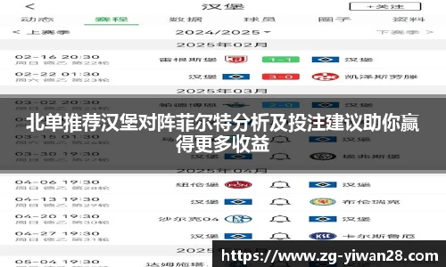 北单推荐汉堡对阵菲尔特分析及投注建议助你赢得更多收益